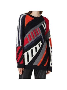 Koche Patchwork Oversized Cableknit Sweater $1,150, Size XL